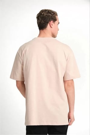 DE'CHARME Unisex Düz Biskilet Yaka Oversize T-shirt - Bej