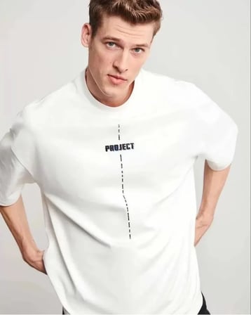 DE'CHARME Unisex Bisiklet Yaka Baskılı Oversize T-Shirt - Beyaz