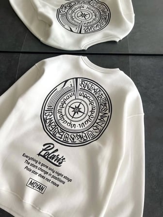 DE'CHARME Kışlık Bisiklet Yaka Ön Ve Arka Baskılı SweatShirt - Beyaz