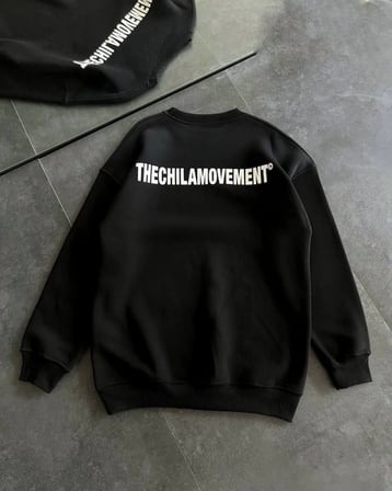 DE'CHARME Kışlık Bisiklet Yaka Oversize Baskılı SweatShirt - Siyah