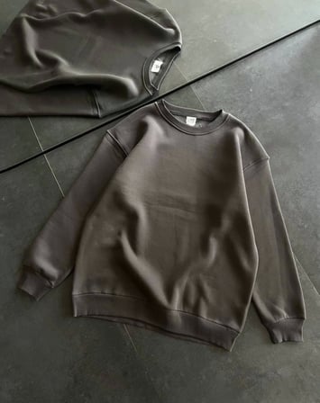 DE'CHARME Kışlık Bisiklet Yaka Üç İplik Basic SweatShirt - Füme