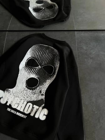 DE'CHARME Kışlık Bisiklet Yaka Baskılı SweatShirt - Siyah