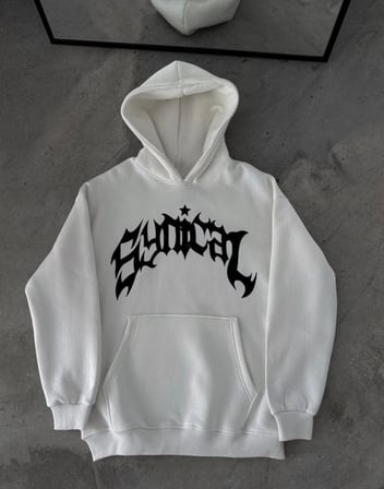 DE'CHARME Üç İplik Kapşonlu Baskılı Oversize SweatShirt-  Beyaz