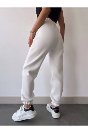 DE'CHARME Üç İplik Basic Lastikli Eşofman Pantolon - Beyaz
