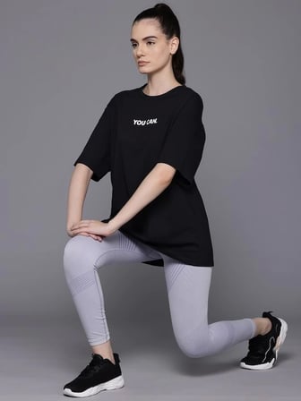 DE'CHARME Baskılı Oversize T-shirt - Siyah