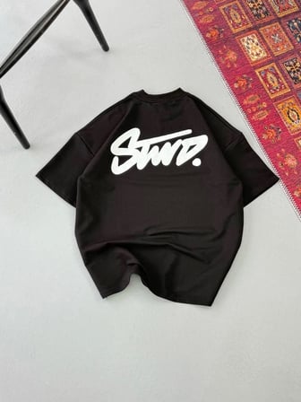 DE'CHARME Erkek Baskılı Oversize T-shirt - Siyah