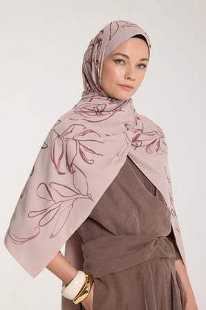 DE'CHARME Pure Tone Şal - Yaprak Desen - Latte - Kurugül