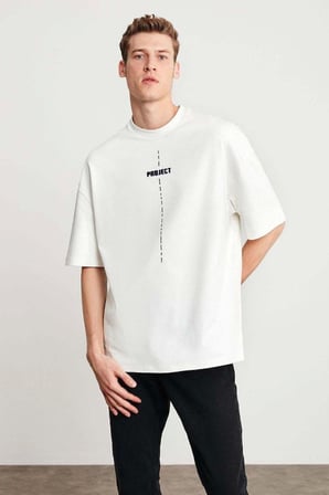 DE'CHARME Unisex Baskılı Oversize T-Shirt - Beyaz
