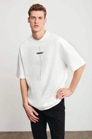 DE'CHARME Unisex Baskılı Oversize T-Shirt - Beyaz