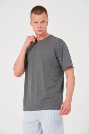 DE'CHARME Erkek 24/1 Düz A Kalite Oversize T-shirt - Antrasit
