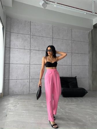 DE'CHARME PANTOLON KAPALI CEP 3 DÜĞME DETAYLI - Pembe