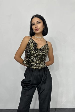 DE'CHARME Gold Askılı Degaje Bluz