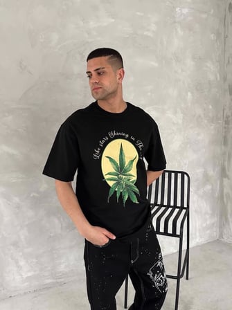 DE'CHARME Ön Ve Arka Baskılı Oversize Bisiklet Yaka T-shirt- Siyah