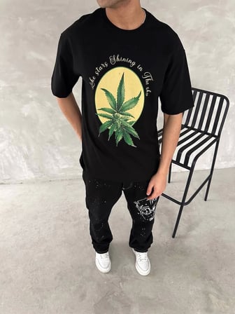 DE'CHARME Ön Ve Arka Baskılı Oversize Bisiklet Yaka T-shirt- Siyah