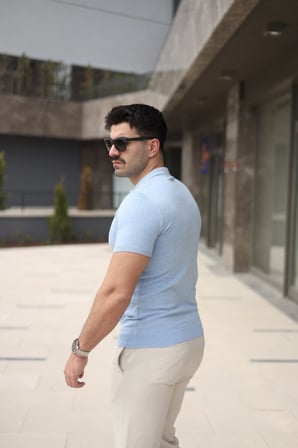 DE'CHARME Erkek Polo Yaka Fermuar Detaylı Tişört