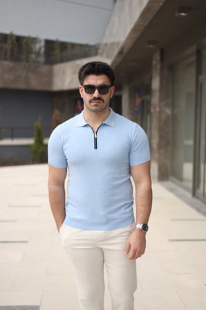 DE'CHARME Erkek Polo Yaka Fermuar Detaylı Tişört