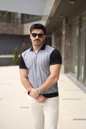 DE'CHARME Erkek Polo Yaka Fermuar Detaylı Çizgili Tişört