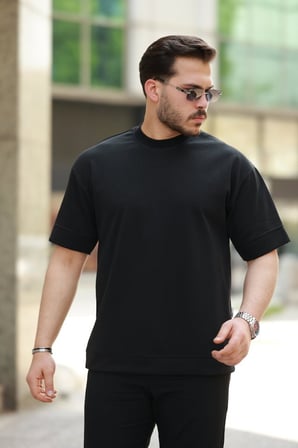 DE'CHARME Erkek Basic Oversize Double Face Kumaş Kısa Kollu Tshirt