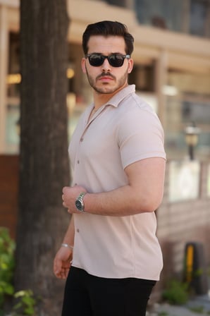 DE'CHARME Erkek Ottoman Kumaş Apaj Yaka Kısa Kollu Gömlek