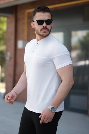 DE'CHARME Erkek Hakim Yakalı Kısa Kollu Pamuklu T-shirt