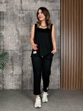 DE'CHARME Kadın Askılı Yuvarlak Yaka Viskon Iki Iplik Bluz Ve Eşofman Altı Ikili Takım