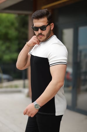 DE'CHARME Erkek Parçalı Renk Kısa Kollu Tişört