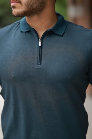 DE'CHARME Erkek Fermuarlı Yaka Kısa Kollu Tişört
