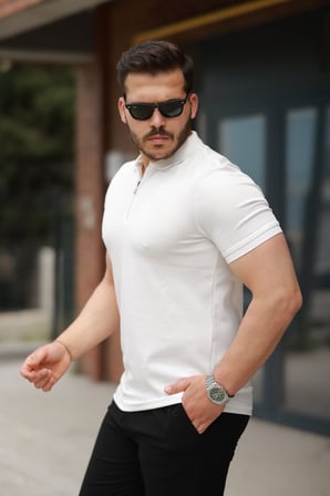 DE'CHARME Erkek Fermuarlı Yaka Kısa Kollu Tişört