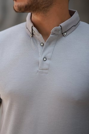 DE'CHARME Erkek Düğmeli Yaka Waffle Kumaş Kısa Kollu Tişört