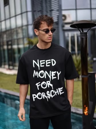 DE'CHARME Unisex Bisiklet Yaka Baskılı Oversize T-Shirt - Siyah