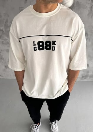 DE'CHARME Unisex Bisiklet Yaka Baskılı Oversize T-Shirt - Beyaz