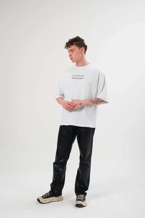 DE'CHARME Unisex Bisiklet Yaka Baskılı Oversize T-Shirt - Beyaz