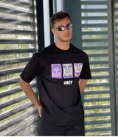 DE'CHARME Unisex Bisiklet Yaka Baskılı Oversize T-Shirt - Siyah