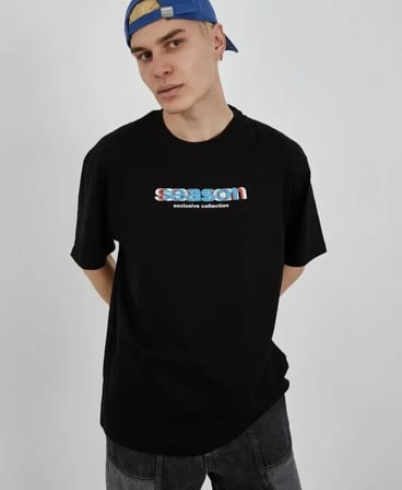 DE'CHARME Unisex Bisiklet Yaka Baskılı Oversize T-Shirt - Siyah