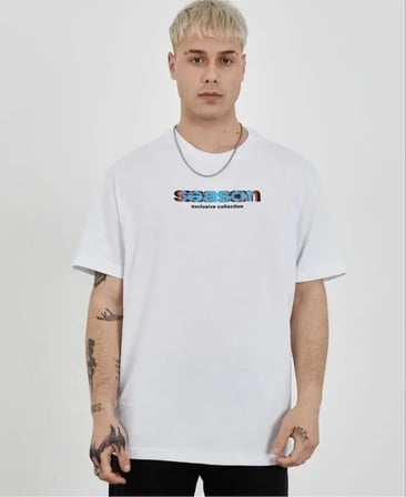 DE'CHARME Unisex Bisiklet Yaka Baskılı Oversize T-Shirt - Beyaz