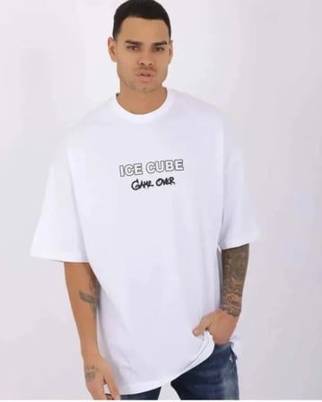 DE'CHARME Unisex Bisiklet Yaka Baskılı Oversize T-Shirt - Beyaz