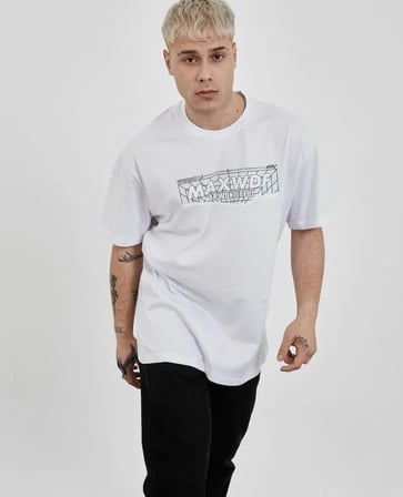 DE'CHARME Unisex Bisiklet Yaka Baskılı Oversize T-Shirt - Beyaz