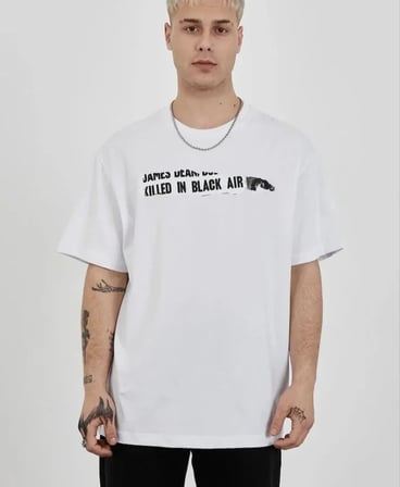 DE'CHARME Unisex Bisiklet Yaka Baskılı Oversize T-Shirt - Beyaz