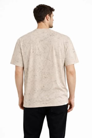 DE'CHARME Erkek Asit Yıkama Bisiklet Yaka Kısa Kollu Oversize T-Shirt Tişört - Bej