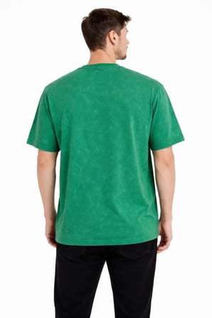 DE'CHARME Erkek Asit Yıkama Bisiklet Yaka Kısa Kollu Oversize T-Shirt Tişört - Yeşil