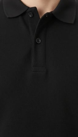 DE'CHARME Erkek Pike Kumaş Düğmeli Yaka Regular Fit Günlük Kısa Kol Tişört T-shirt - Siyah