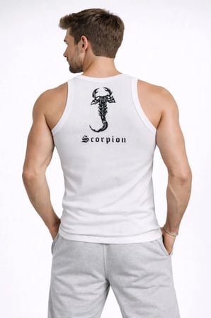 DE'CHARME Erkek Fitilli Atlet Sıfır Yaka Slim Fit Arka Baskılı Spor Atlet - Beyaz