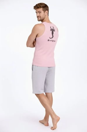 DE'CHARME Erkek Fitilli Atlet Sıfır Yaka Slim Fit Arka Baskılı Spor Atlet - Pembe