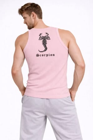 DE'CHARME Erkek Fitilli Atlet Sıfır Yaka Slim Fit Arka Baskılı Spor Atlet - Pembe