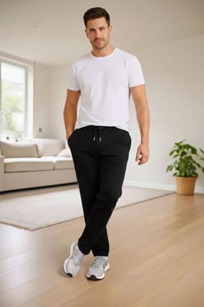 DE'CHARME Erkek Düz Paça Beli Lastikli İpli Günlük Spor Eşofman Altı Rahat Fit - Siyah