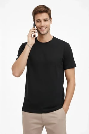 DE'CHARME Erkek Bisiklet Yaka Tişört Regular Kalıp Basic Pamuklu Günlük Kullanım T-shirt - Siyah