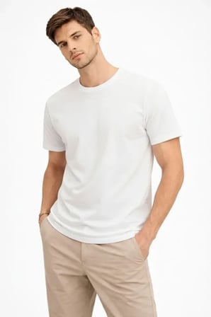 DE'CHARME Erkek Bisiklet Yaka Tişört Regular Kalıp Basic Pamuklu Günlük Kullanım T-shirt - Beyaz