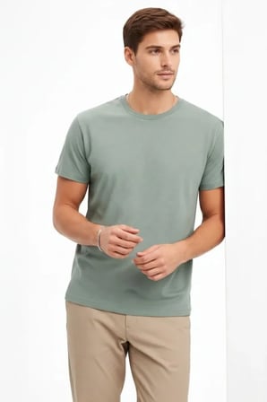 DE'CHARME Erkek Bisiklet Yaka Tişört Regular Kalıp Basic Pamuklu Günlük Kullanım T-shirt - Mint Yeşili