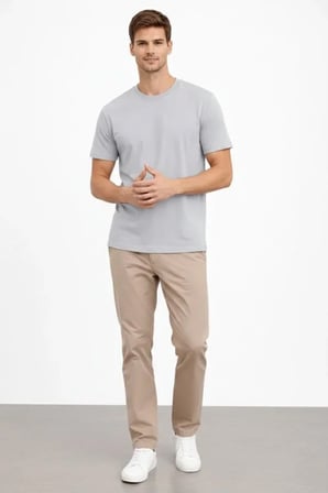 DE'CHARME Erkek Bisiklet Yaka Tişört Regular Kalıp Basic Pamuklu Günlük Kullanım T-shirt - Gri