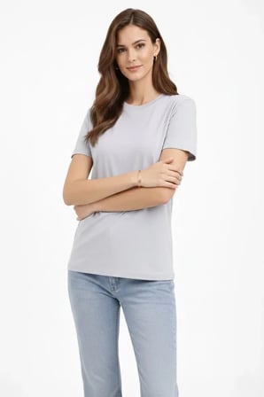 DE'CHARME Bisiklet Yaka Tişört  Regular Kalıp Basic Pamuklu  Günlük Kullanım  T-shirt - Gri